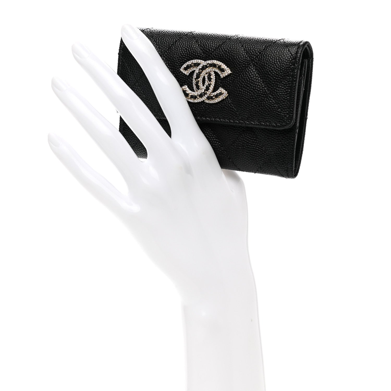 Chanel Caviar Quilted Crystal CC Flap Card Holder Black 2 of 10