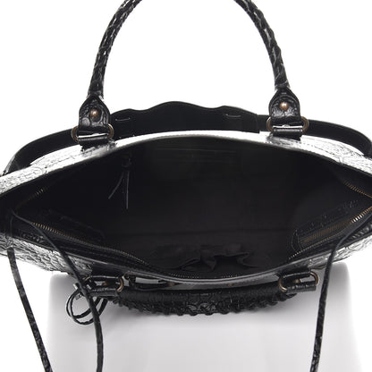 Balenciaga Calfskin Crocodile Embossed Classic Hardware City Black 6 of 10