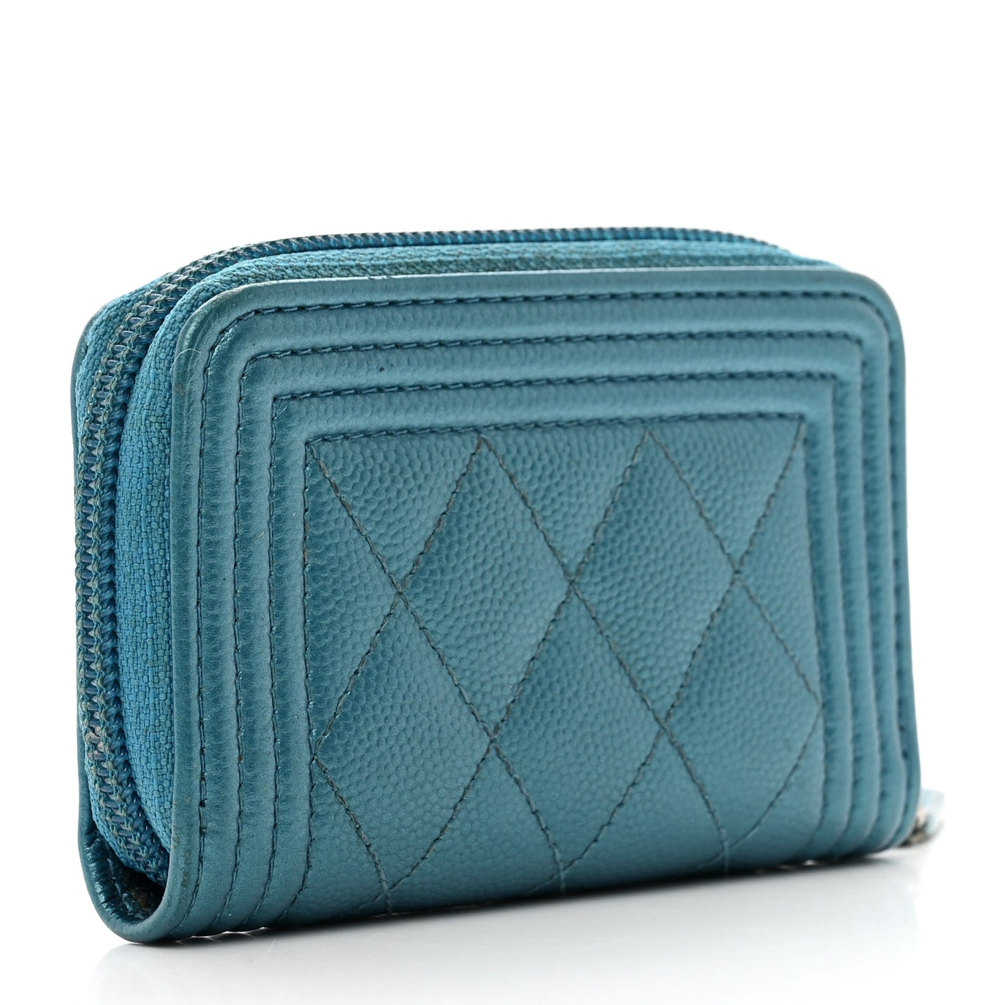 Metallic Caviar Quilted Boy Zip Around Coin Purse Wallet Turquoise