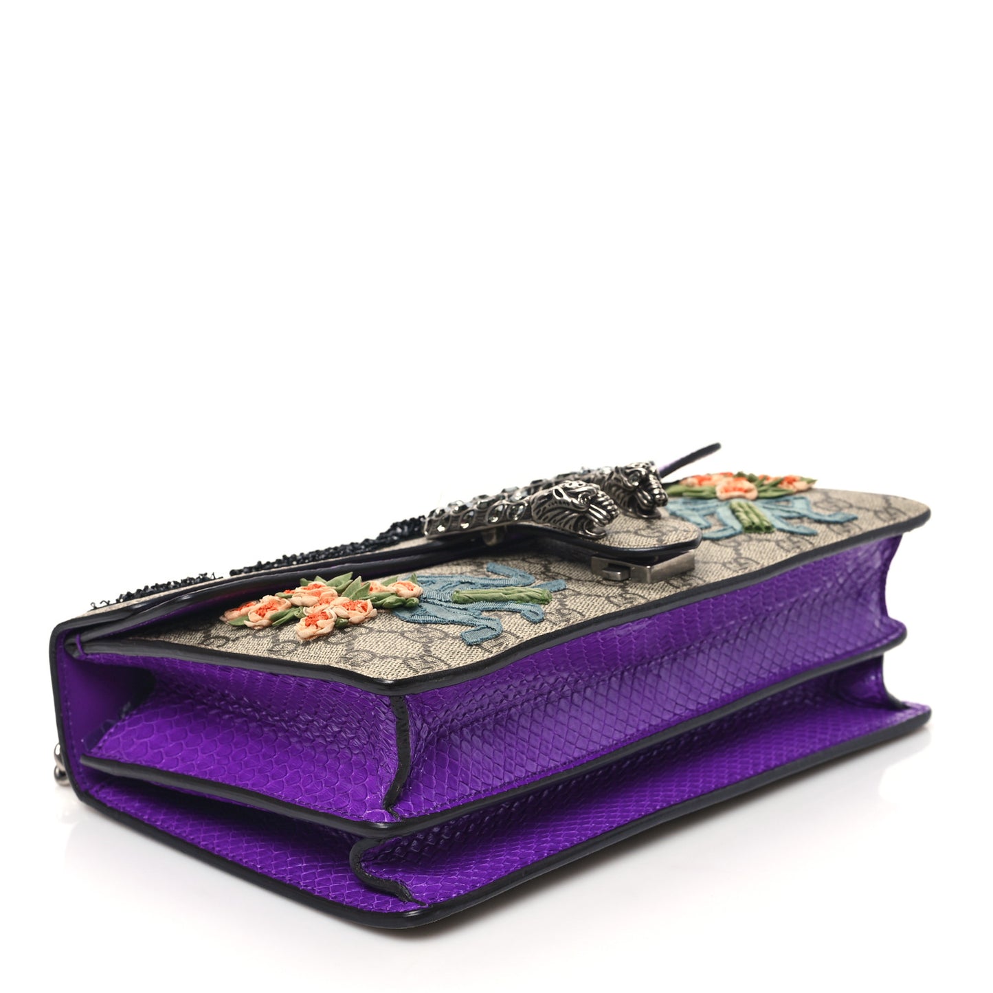GG Supreme Monogram Snakeskin Bat Embroidered Small Dionysus Shoulder Bag Purple