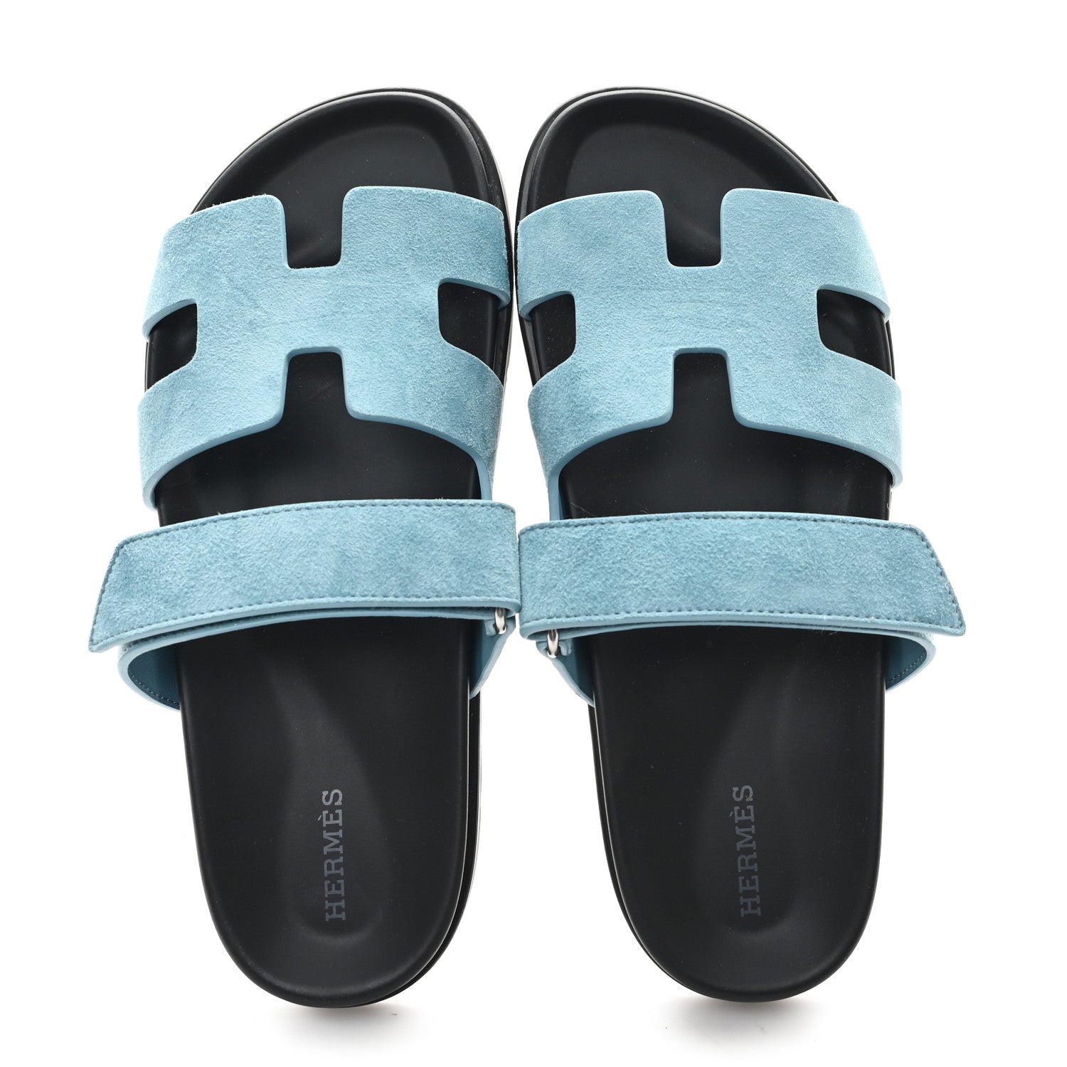 Hermes Suede Goatskin Womens Chypre Sandals 39 Bleu Mineral 2 of 10
