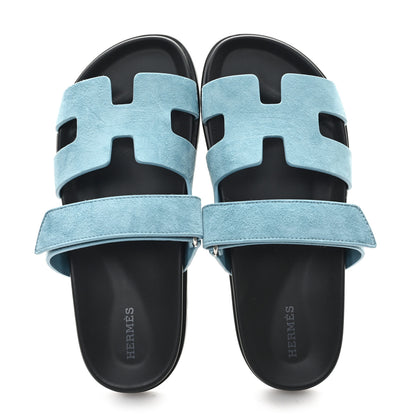 Hermes Suede Goatskin Womens Chypre Sandals 39 Bleu Mineral 2 of 10