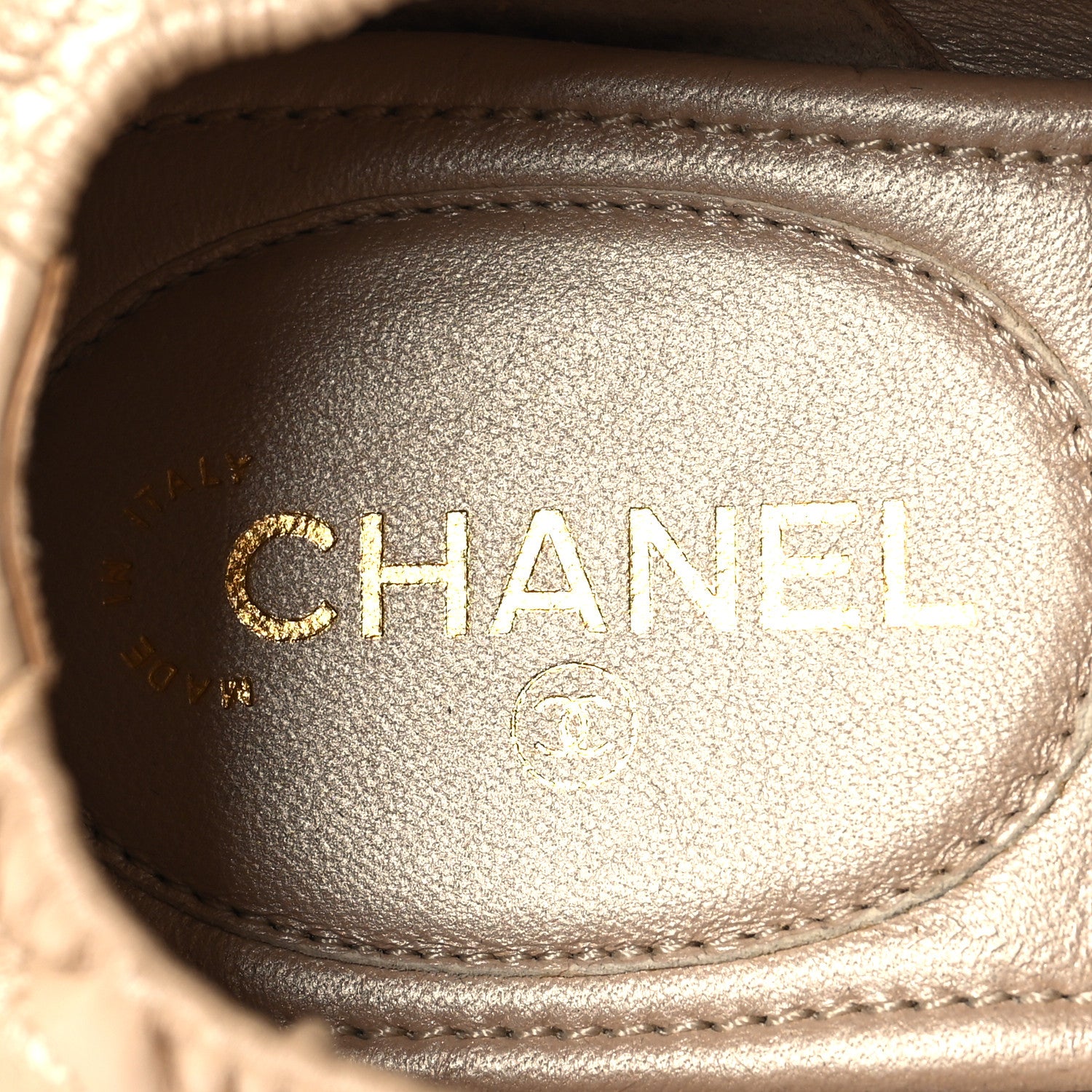 Chanel Laminated Lambskin Womens Quilted Elastic CC Moccasin Loafers 37.5 Beige 9 of 10