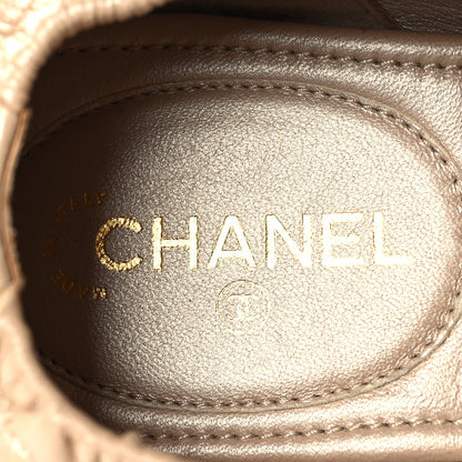 Chanel Laminated Lambskin Womens Quilted Elastic CC Moccasin Loafers 37.5 Beige 9 of 10