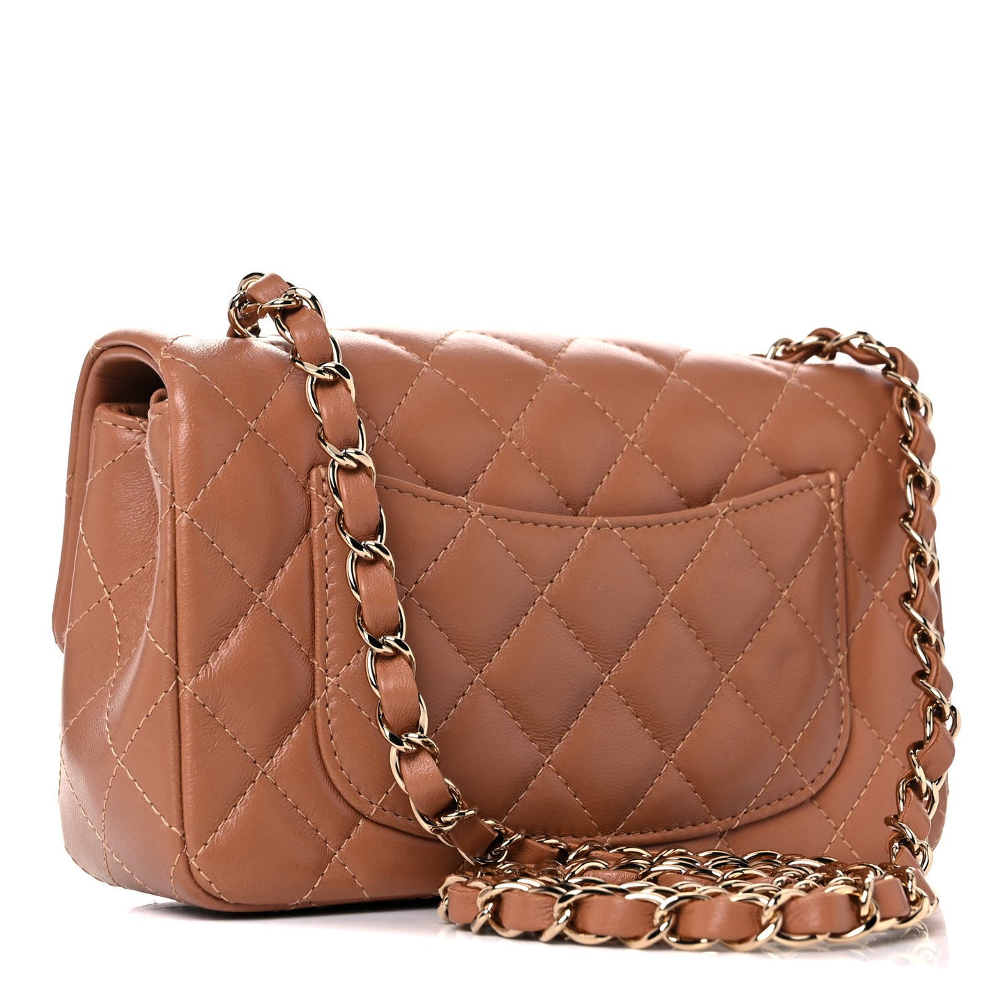 Lambskin Quilted Mini Rectangular Flap Brown