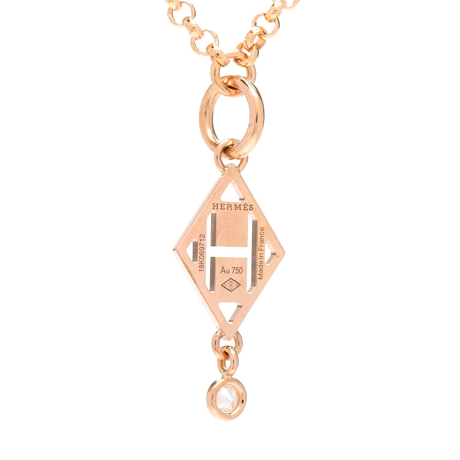 Hermes 18K Rose Gold Diamond Gambade Pendant Necklace 5 of 6