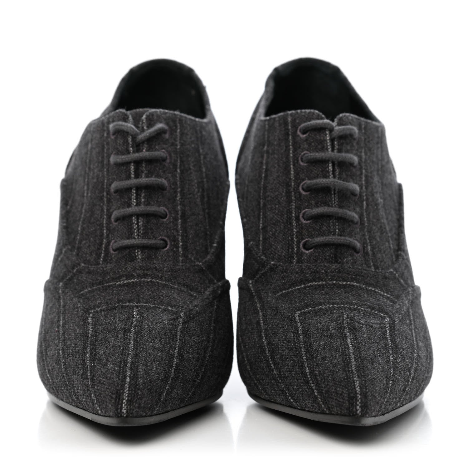 Chanel Fabric Lace Up Ankle Booties 37 Grey 2 of 4