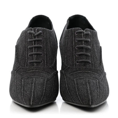 Chanel Fabric Lace Up Ankle Booties 37 Grey 2 of 4