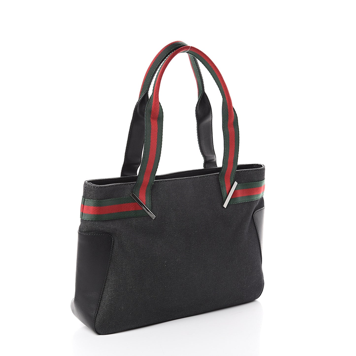 Denim Calfskin Web Tote Black
