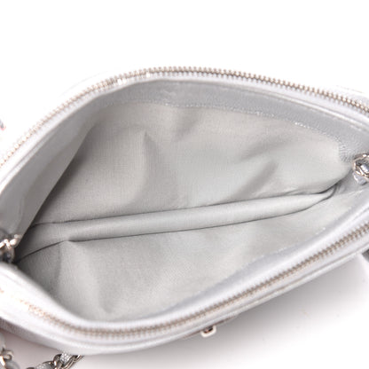 Chanel Metallic Caviar Chevron Quilted Small Vintage Mademoiselle Clutch With Chain Silver 5 of 14