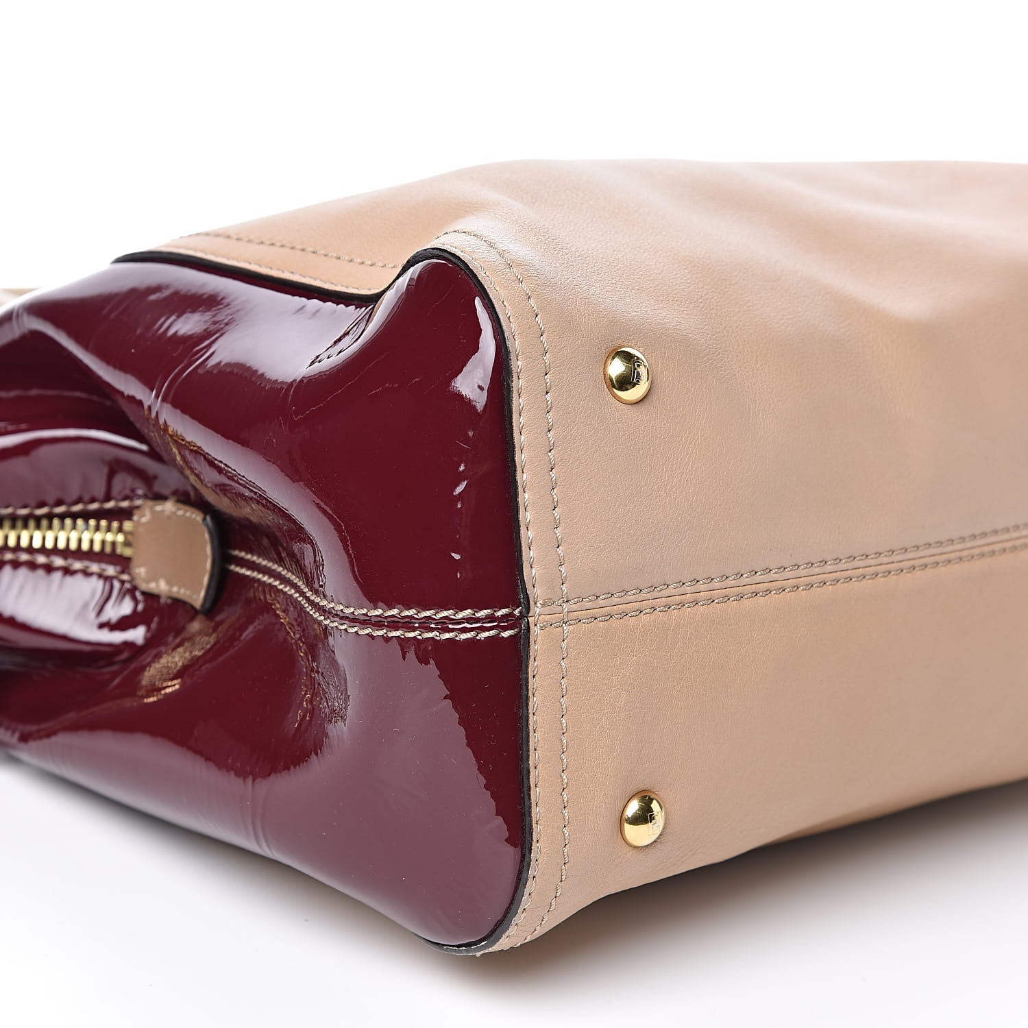 Fendi Calfskin Patent Small Chameleon Tote Cognac Bordeaux 8 of 12