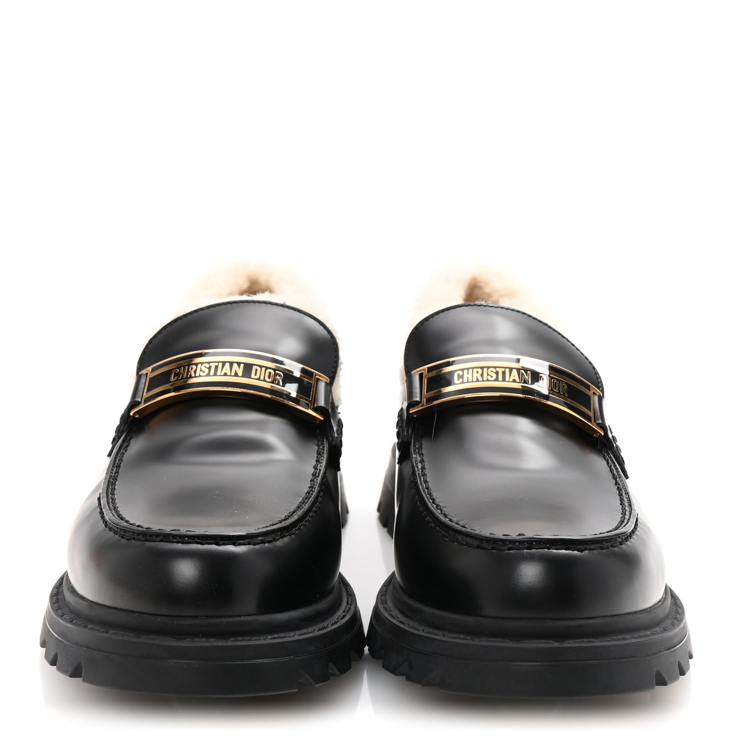 Brushed Calfskin Shearling Dior Code Lug Sole 15mm Loafers 41 Black Natural