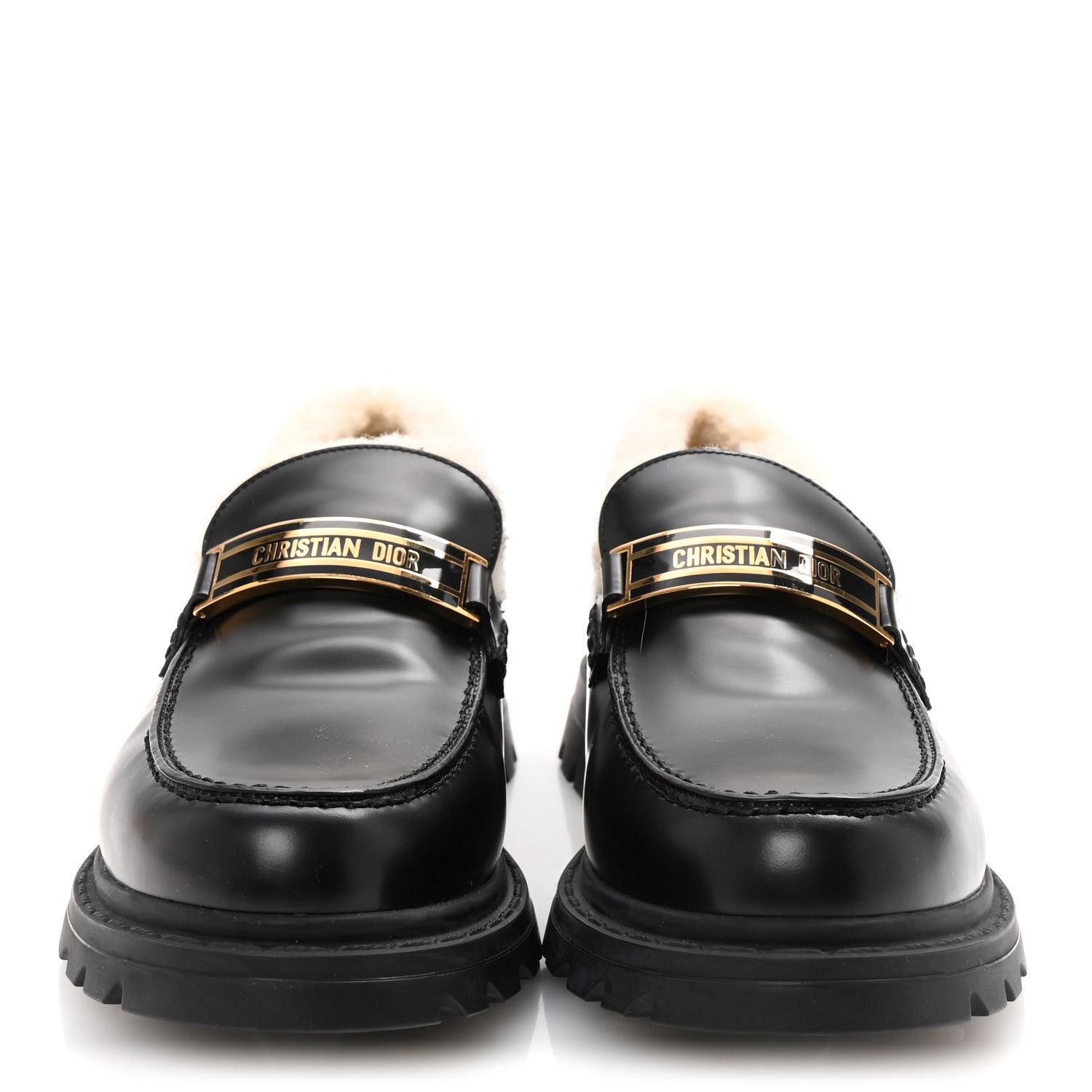 Christian Dior Brushed Calfskin Shearling Dior Code Lug Sole 15mm Loafers 41 Black Natural 3 of 9