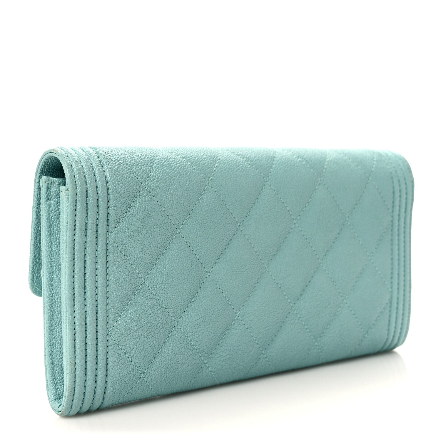 Chanel Caviar Quilted Large Boy Gusset Flap Wallet Light Blue 3 of 7