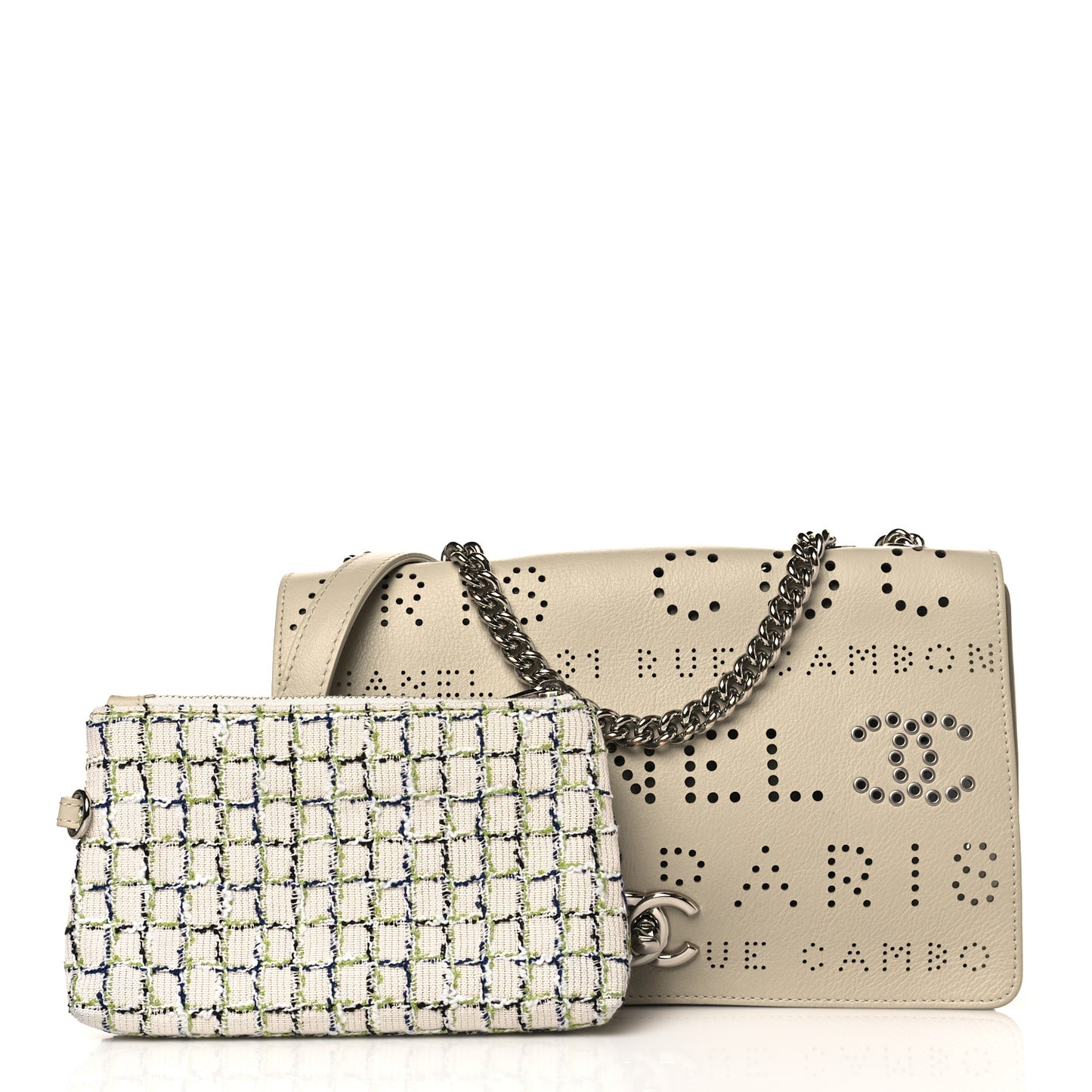 Calfskin Tweed Eyelet Flap Beige