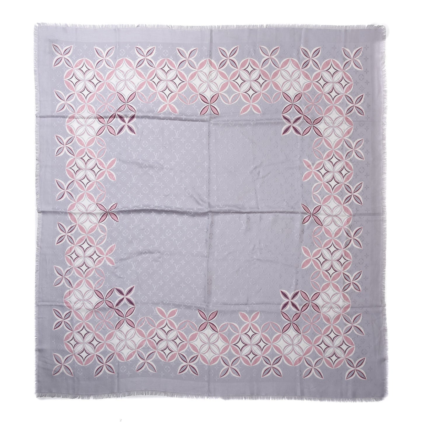 Silk Wool Flowergram Monogram Shawl Light Pink