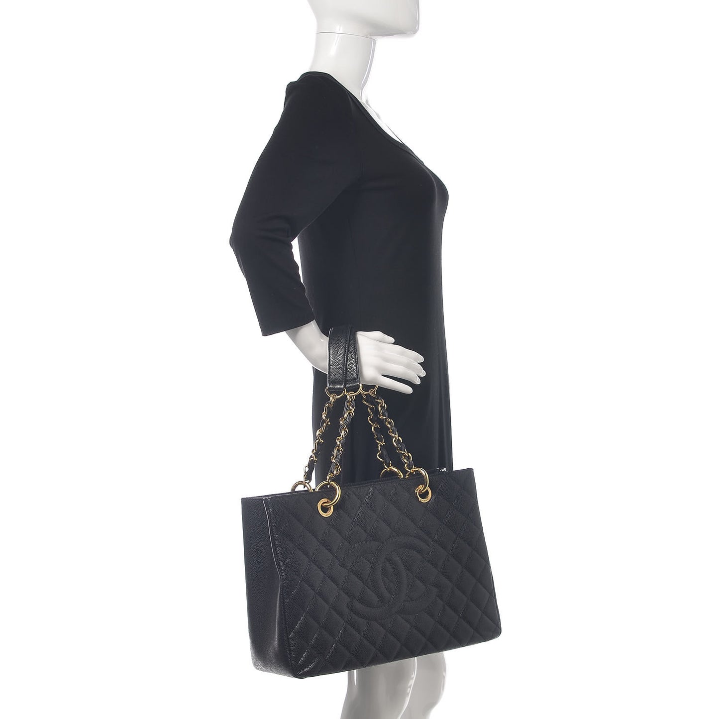 Caviar Quilted Grand Shopping Tote GST Black