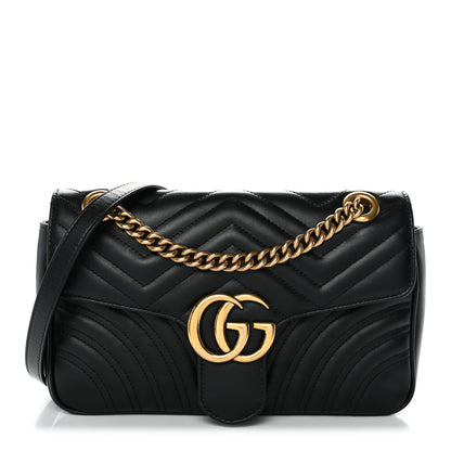 Gucci Calfskin Matelasse Small GG Marmont Shoulder Bag Black 1 of 11