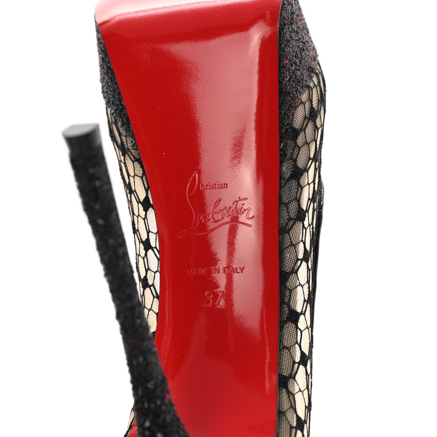 Christian Louboutin Rete Resille Fetish Lace Spider 130 Peep Toe Pumps 37 Black 8 of 10