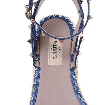 Valentino Garavani Grained Calfskin Rockstud Ankle Strap Espadrille Flat Sandals 39 Baltique 6 of 8