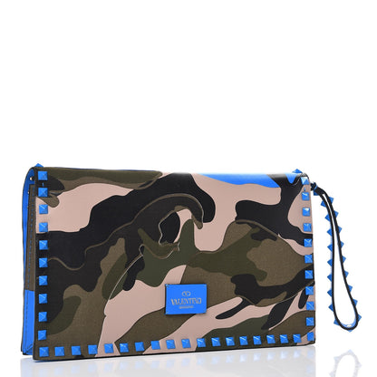 Valentino Garavani Nappa Canvas Camouflage Rockstud Wristlet Clutch Green Blue Fluo 4 of 10