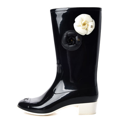 Chanel Rubber Camellia Rain Boots 42 Black 1 of 18