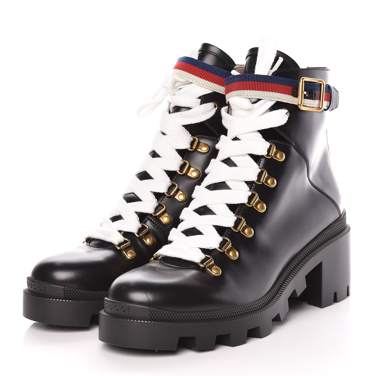 Calfskin Sylvie Web Lace Up Combat Boots 40 Black