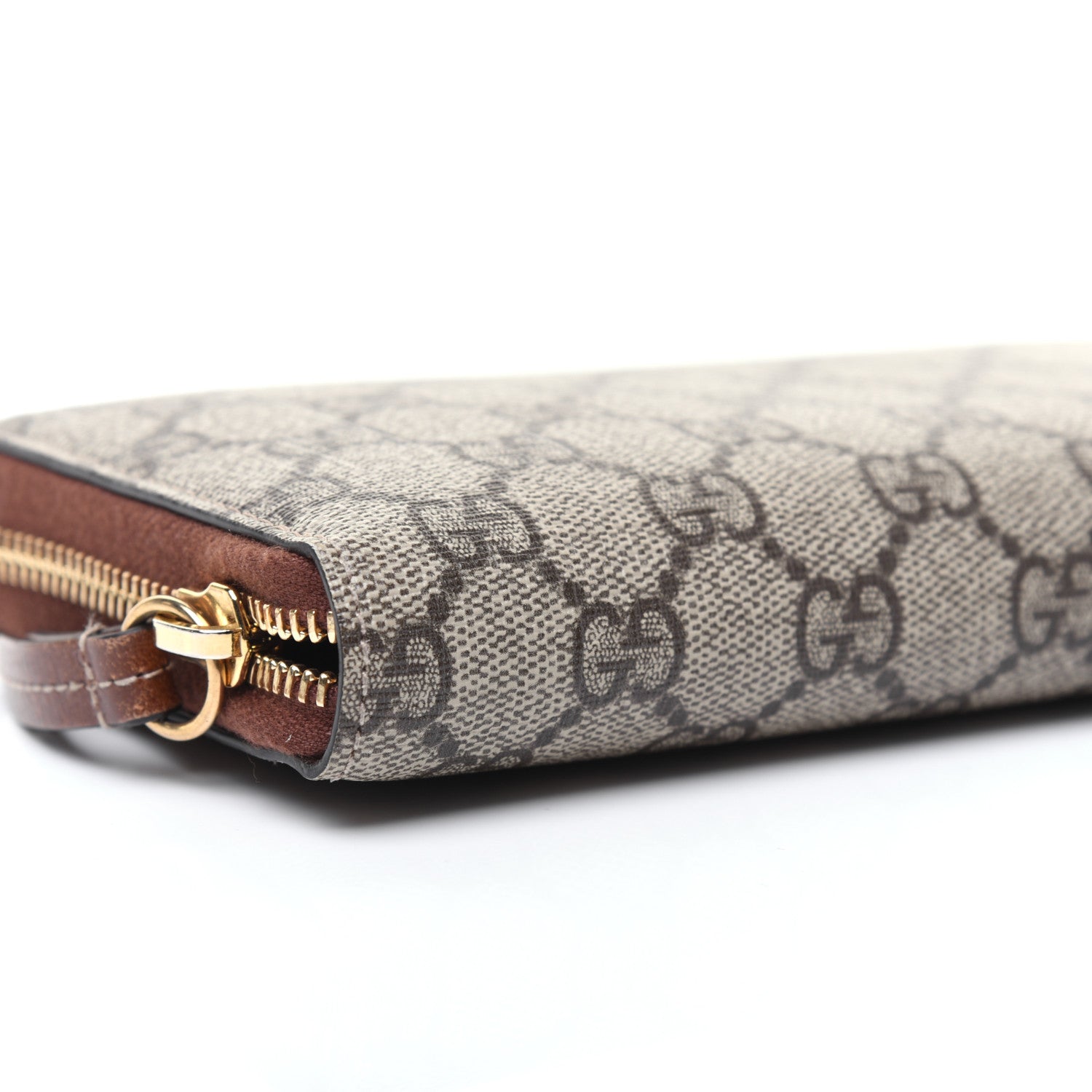 Gucci GG Supreme Monogram Cuoio Toscano Zip Around Wallet Beige Ebony Cuir 6 of 14