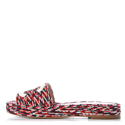 Chanel Cord CC Espadrille Slip On Sandals 36 Red Blue White 1 of 9