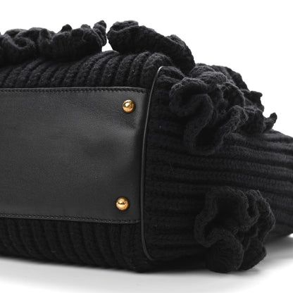 Dolce & Gabbana Calfskin Floral Knit Miss Sicily Satchel Black 10 of 13