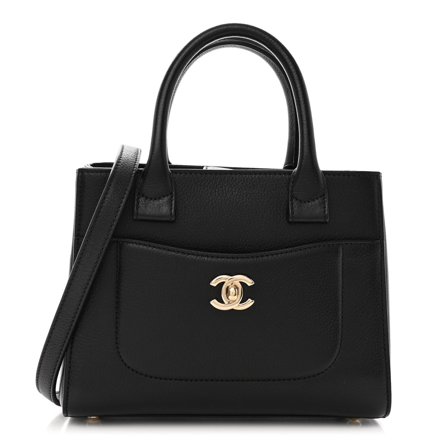 Grained Calfskin Mini Neo Executive Shopper Tote Black