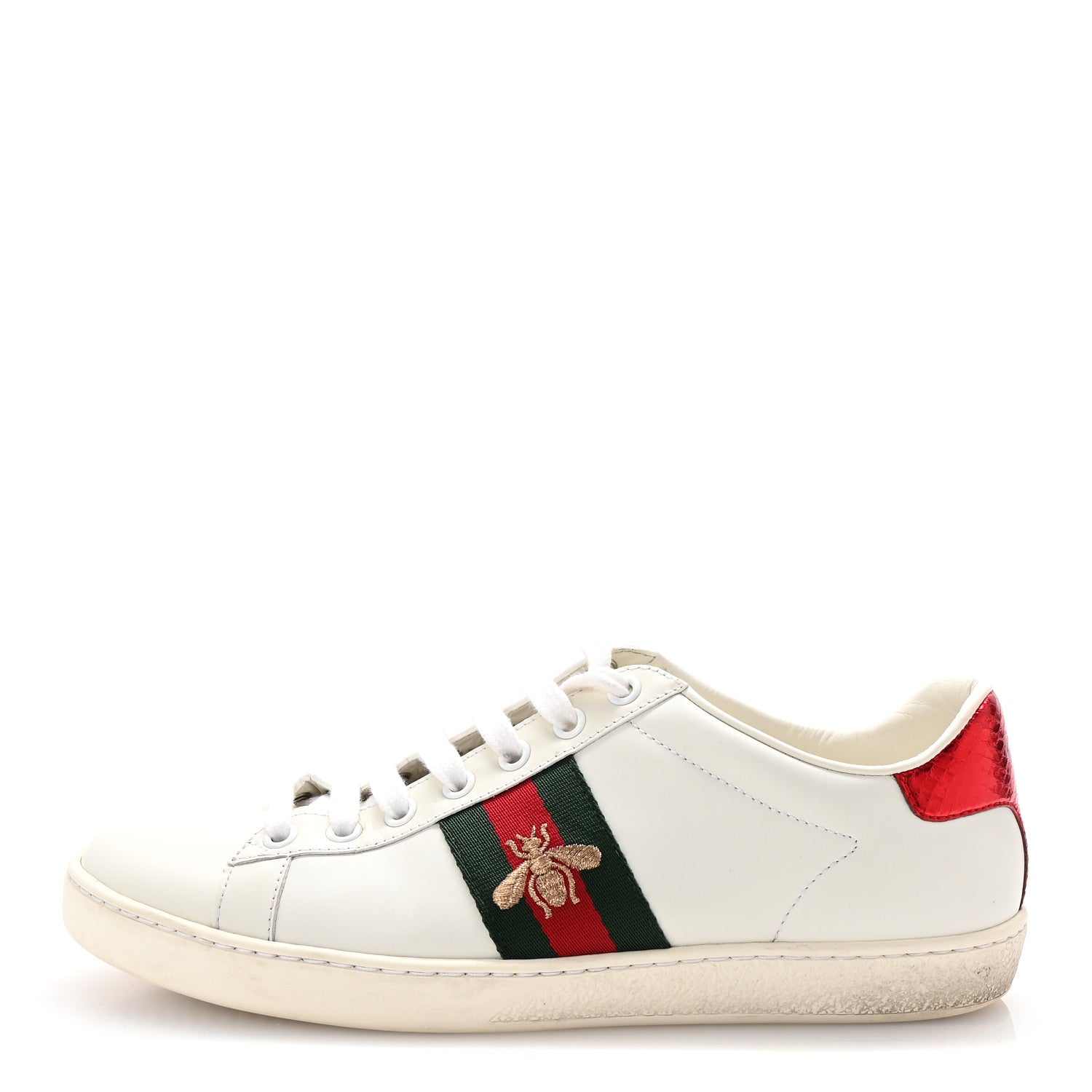 Gucci Calfskin Ayers Bee Embroidered Womens Ace Sneakers 37.5 White Green 1 of 20