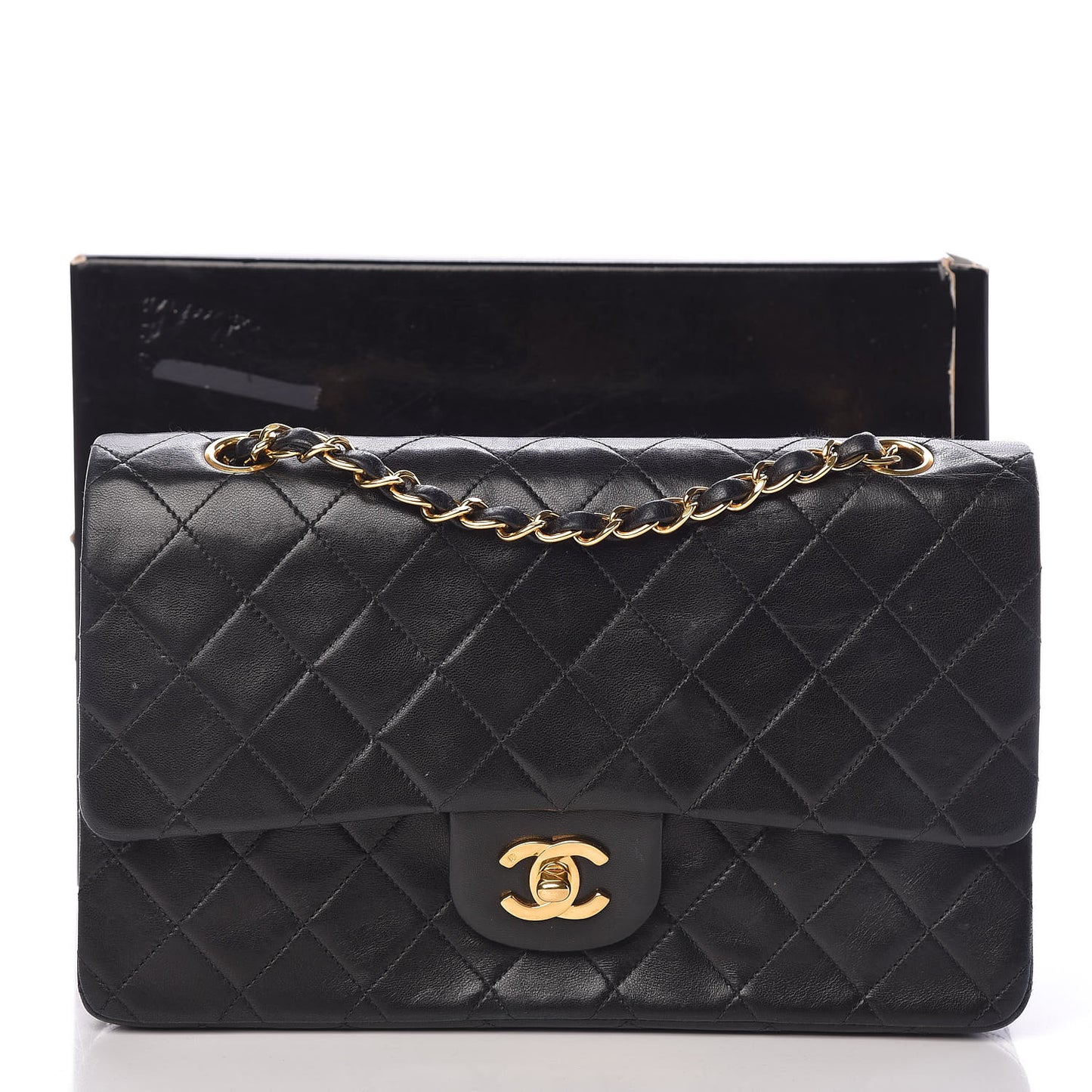 Lambskin Quilted Medium Double Flap Black