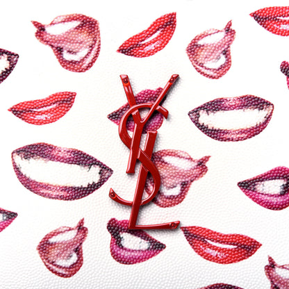 Saint Laurent Grain De Poudre Lips Print Medium Classic Monogram Camera Bag White Red 10 of 11