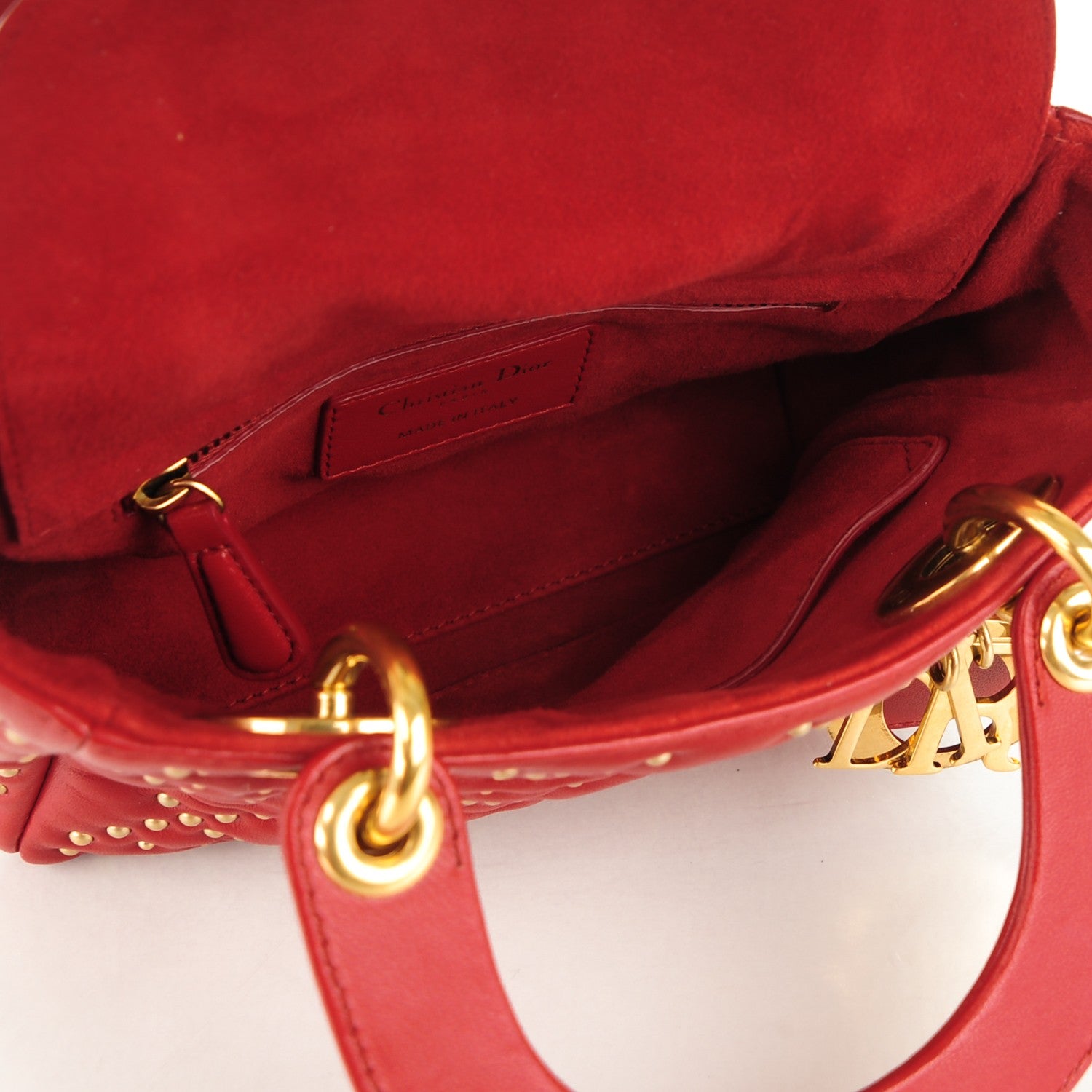Christian Dior Lambskin Studded Mini Supple Lady Dior Red 5 of 7