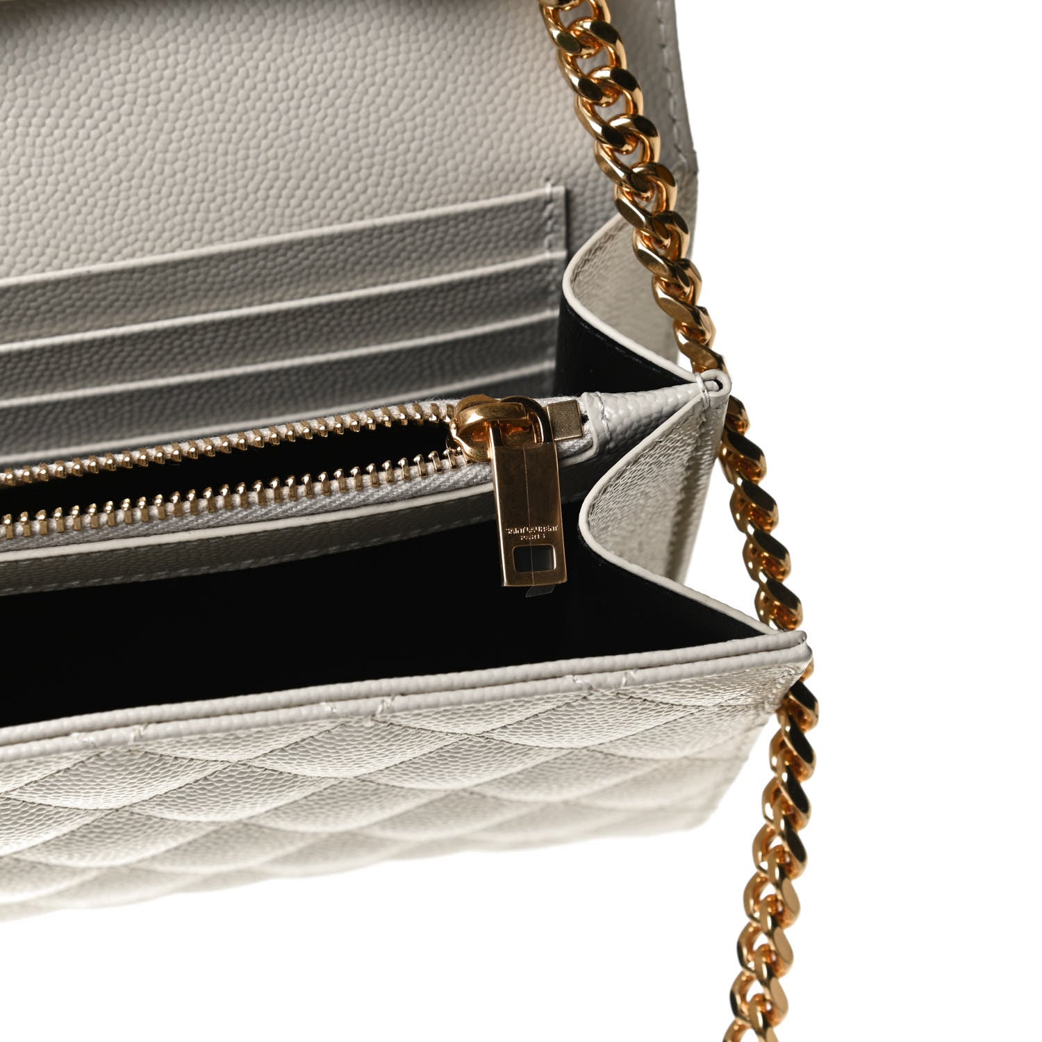 Saint Laurent Grain De Poudre Mixed Matelasse Triquilt Monogram Chain Wallet Crema Soft 11 of 12