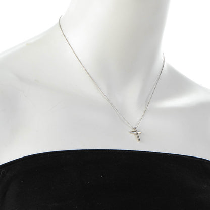 Tiffany 18K White Gold Diamond Cross Pendant Necklace 2 of 6