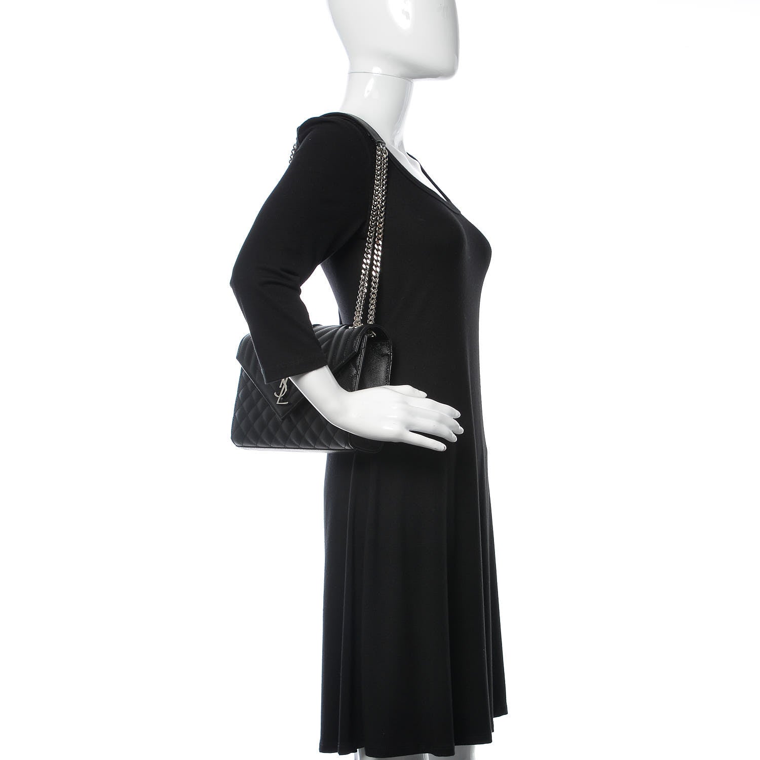 Saint Laurent Grain De Poudre Textured Mixed Matelasse Triquilt Medium Monogram Satchel Black 2 of 8