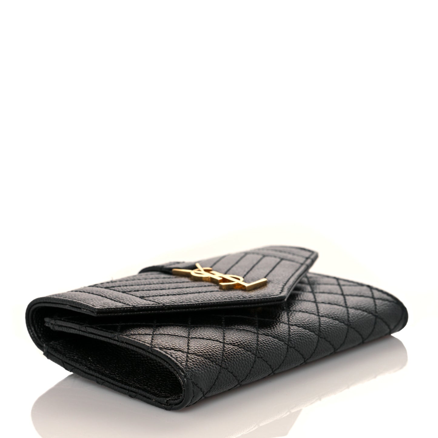 Grain De Poudre Textured Mixed Matelasse Triquilt Small Monogram Envelope Wallet Black