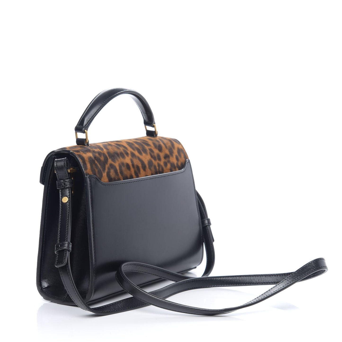 Suede Leopard Print Mini Classic Monogram Cassandra Top Handle Manto Naturale Black