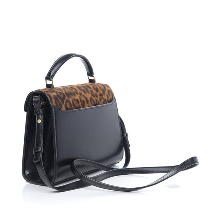 Saint Laurent Suede Leopard Print Mini Classic Monogram Cassandra Top Handle Manto Naturale Black 2 of 8
