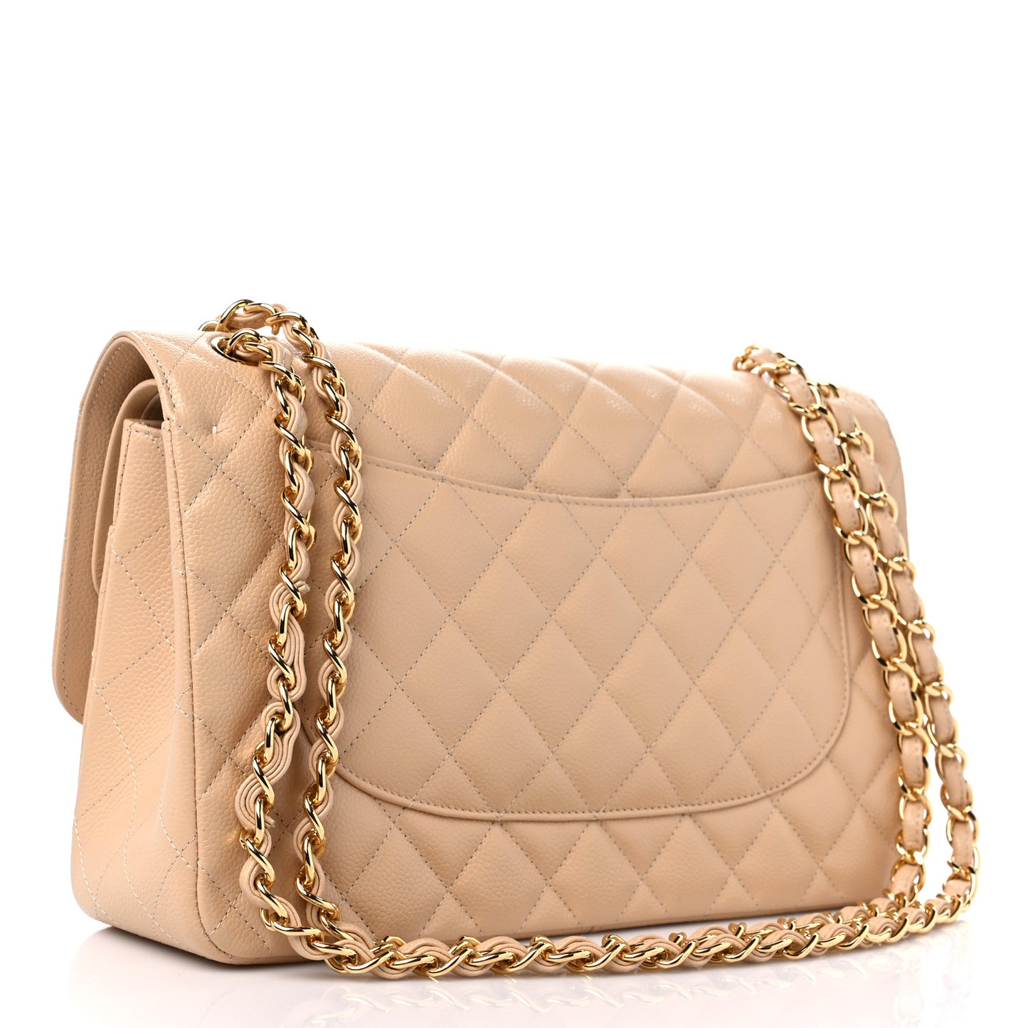 Caviar Quilted Jumbo Double Flap Beige