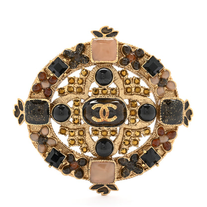 Chanel Crystal Gripoix CC Brooch Gold Black 1 of 4