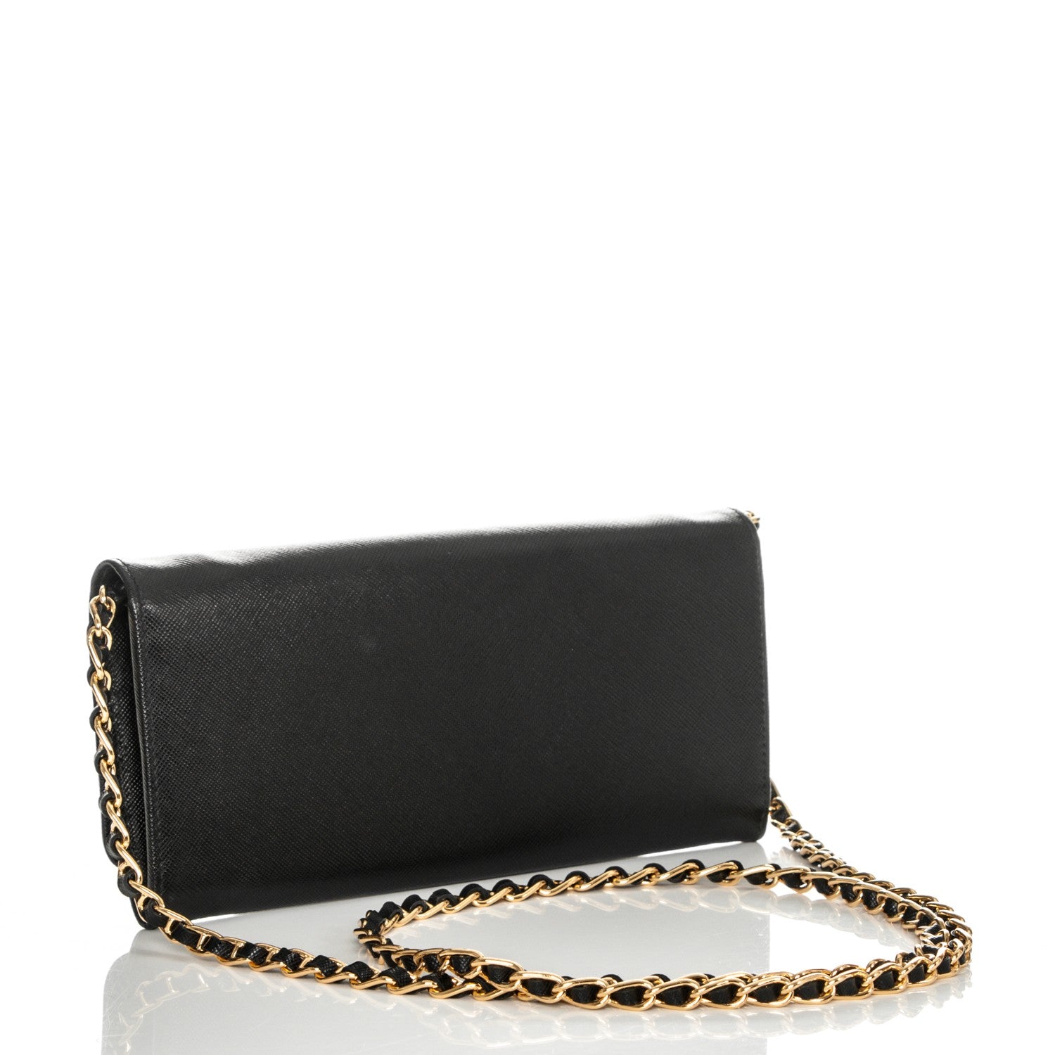 Prada Saffiano Metal Oro Chain Wallet Nero Black 3 of 8