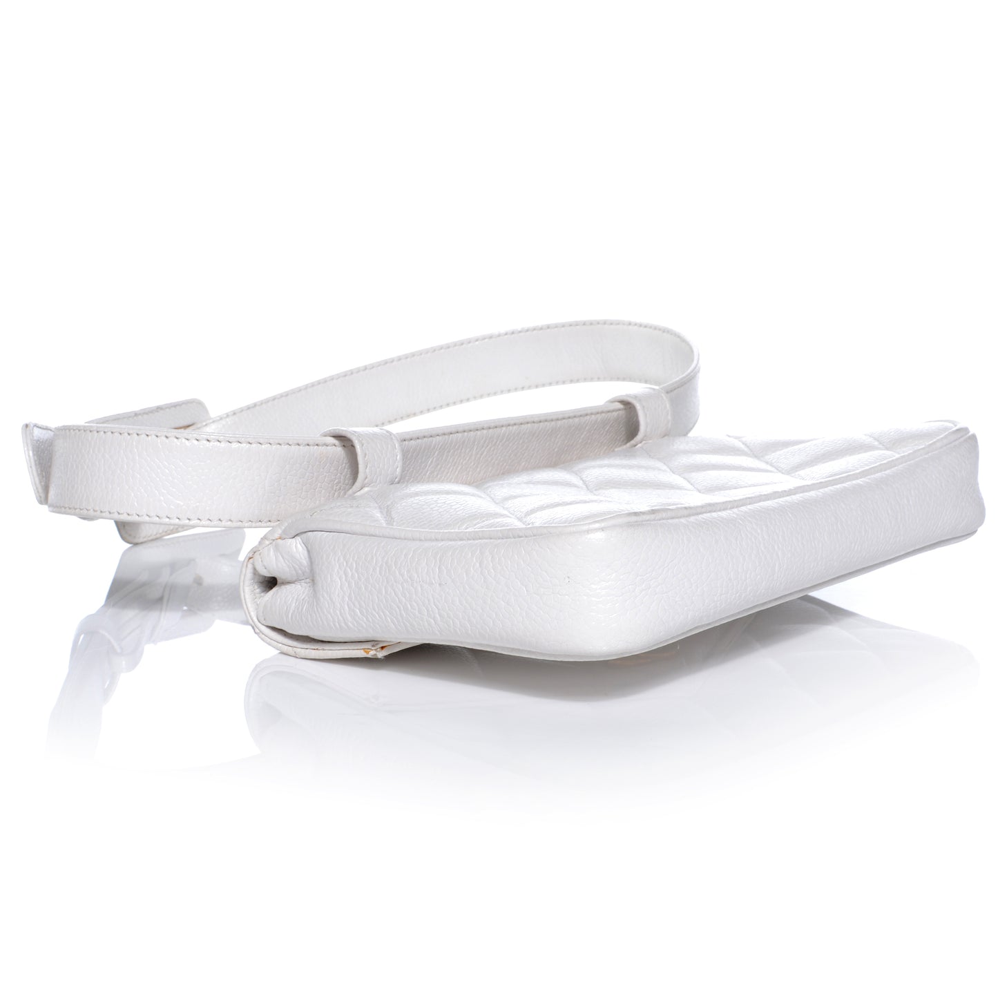 Caviar Flap Waist Belt Bag White 75 30