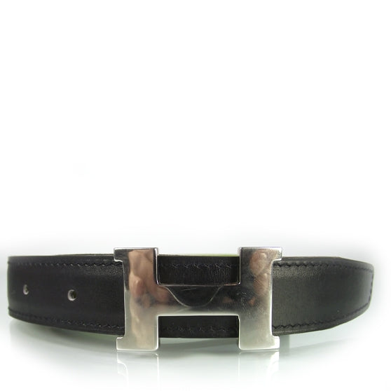 Leather Reversible H Belt 75 Black and Vert Anis