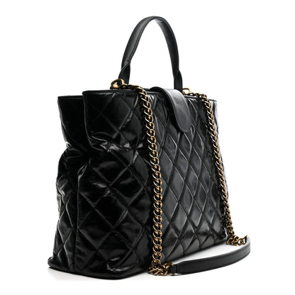 Chanel Glazed Calfskin Quilted Gold Bar Tote Black 3 of 13