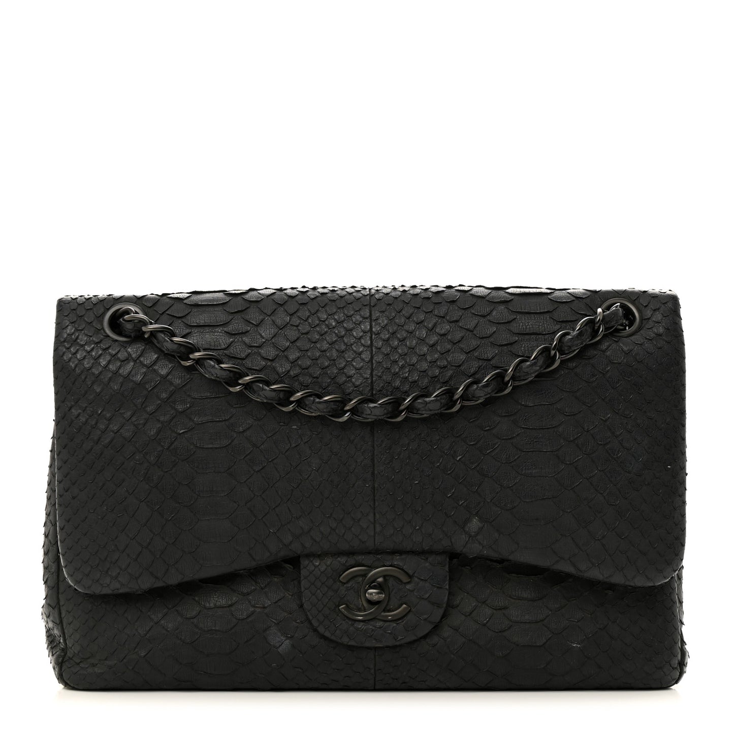 Snakeskin Jumbo Double Flap So Black
