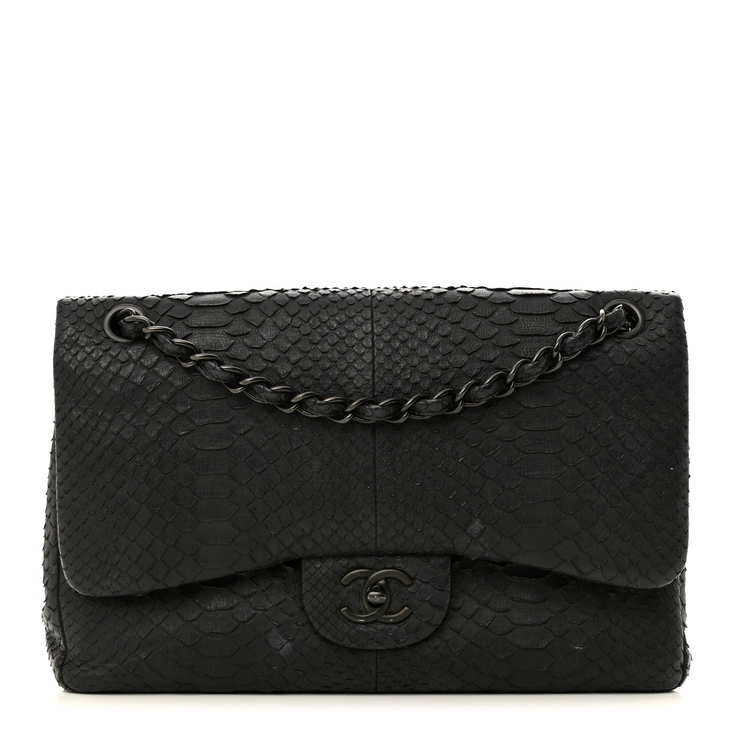 Chanel Snakeskin Jumbo Double Flap So Black 1 of 22