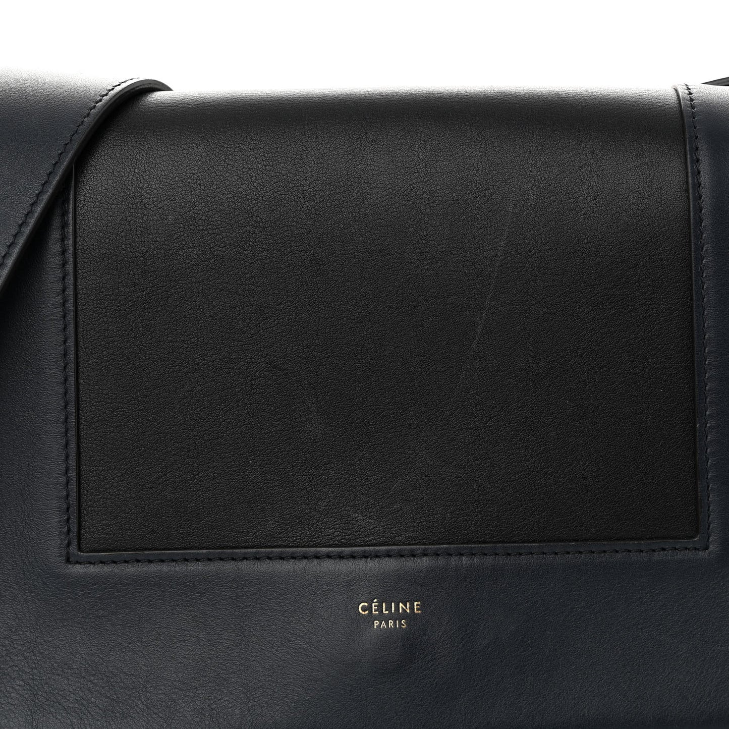 Shiny Smooth Calfskin Medium Frame Shoulder Bag Black Navy